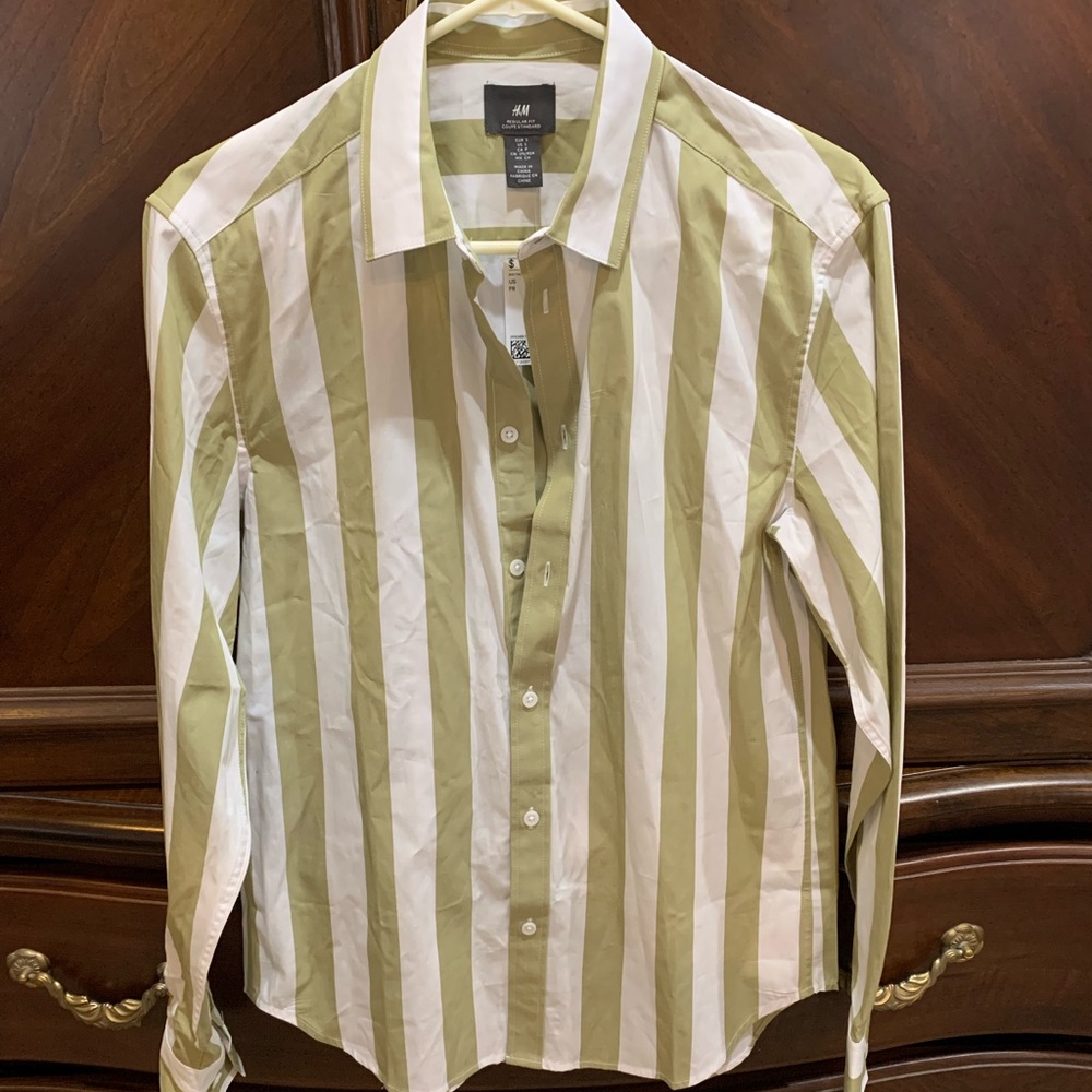 Khaki/white striped shirt women’s size s NWT